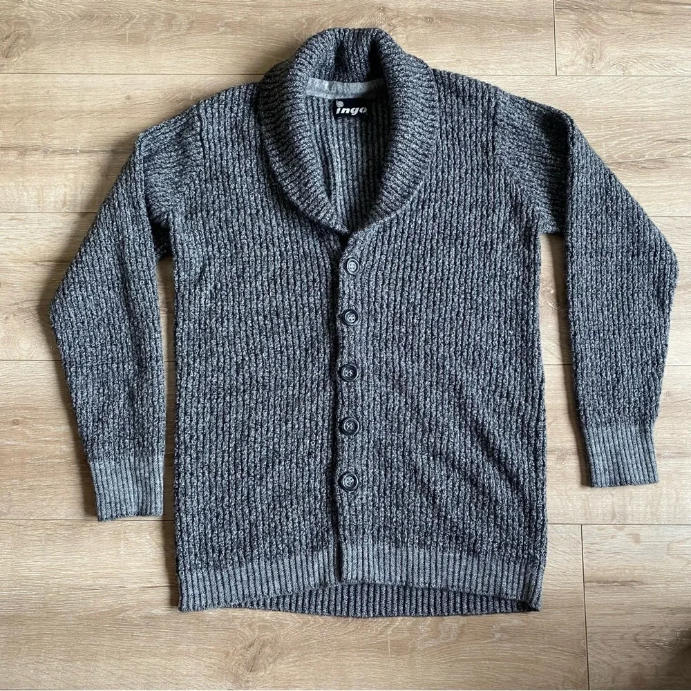 Vintage Ingo Alpaca shawl collar fisherman sweater button up knit cardigan med - Picture 3 of 7